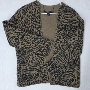 Josephine Chaus Petite 100% Wool Jacket Reversible Open Front Leopard Tan S/M